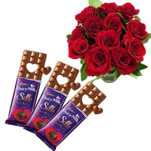 12 Red Roses Bunch With Silk Chocolates